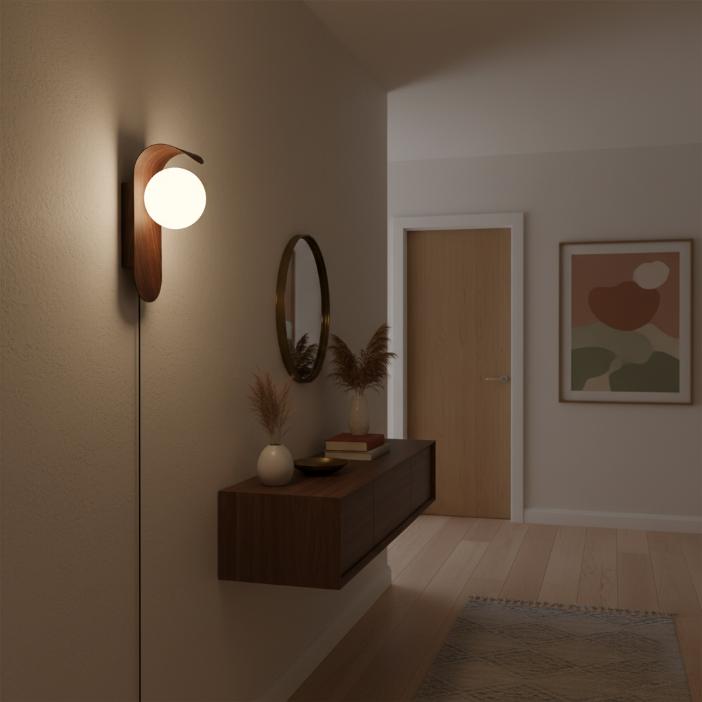 Wall Light – LED Walnut & Wood Globe Lamp