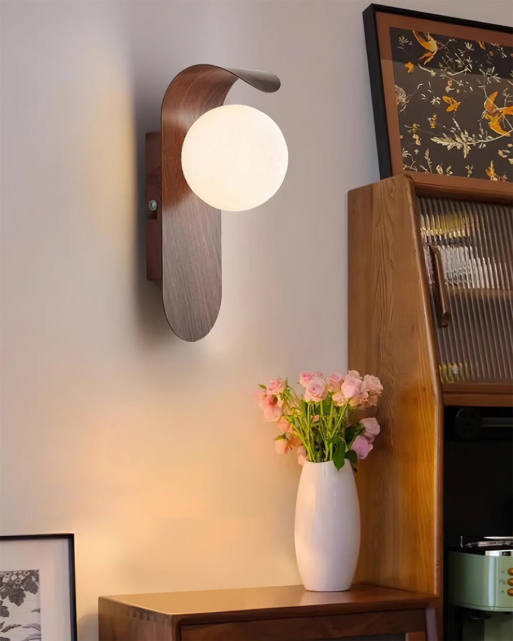 Wall Light – LED Walnut & Wood Globe Lamp