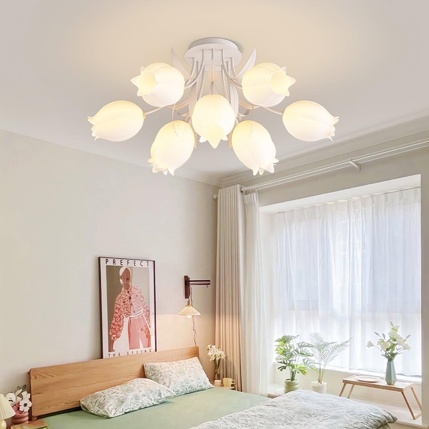 Ceiling Light – Floral LED Lily Lamp in Cream Finish